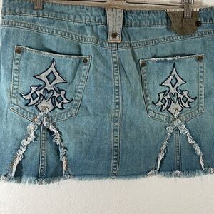 INDUSTRIAL COTTON Y2K Cyber Tribal Denim Mini Skirt With Pockets Size 17
